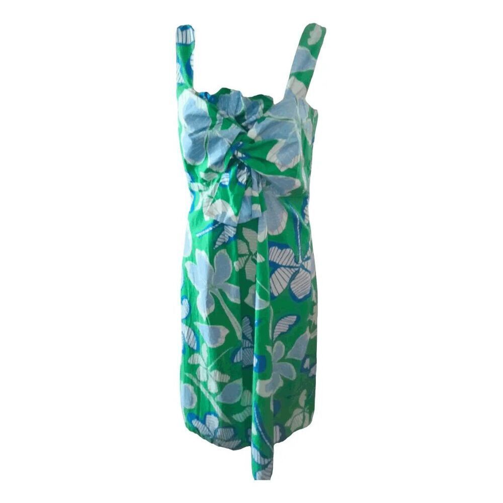 B.YU Green Blue Floral Sleeveless Tie Bust Mini Dress Women's Size Large